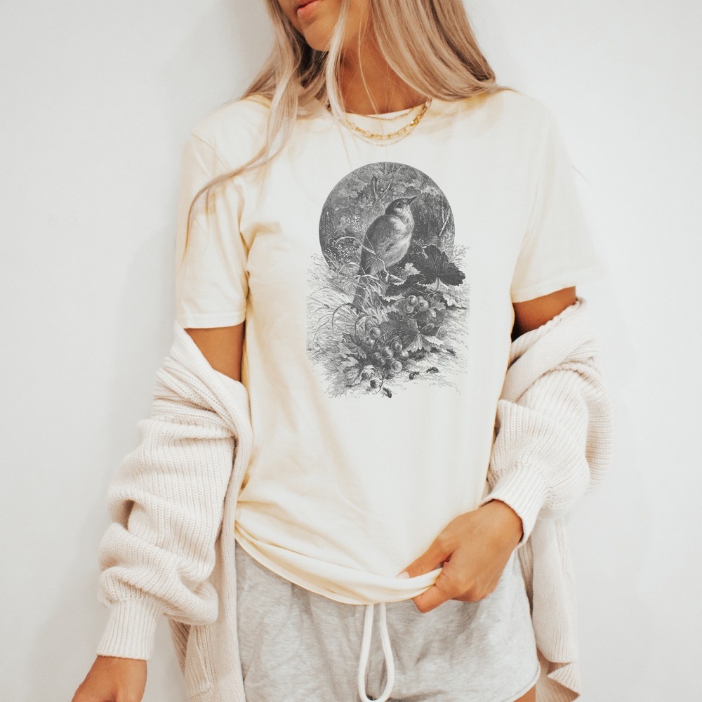 Minimalist Graphic Tee Solid Natural Color Shirt With Sketch Design